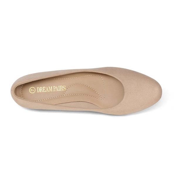 Low Heel Chunky Pump Shoes - NUDE SUEDE - 2